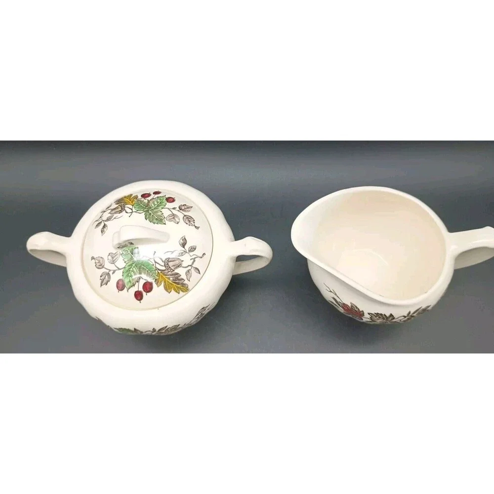 J & G Meakin Welcome Home Creamer Sugar Bowl Lid Autumn Leaves